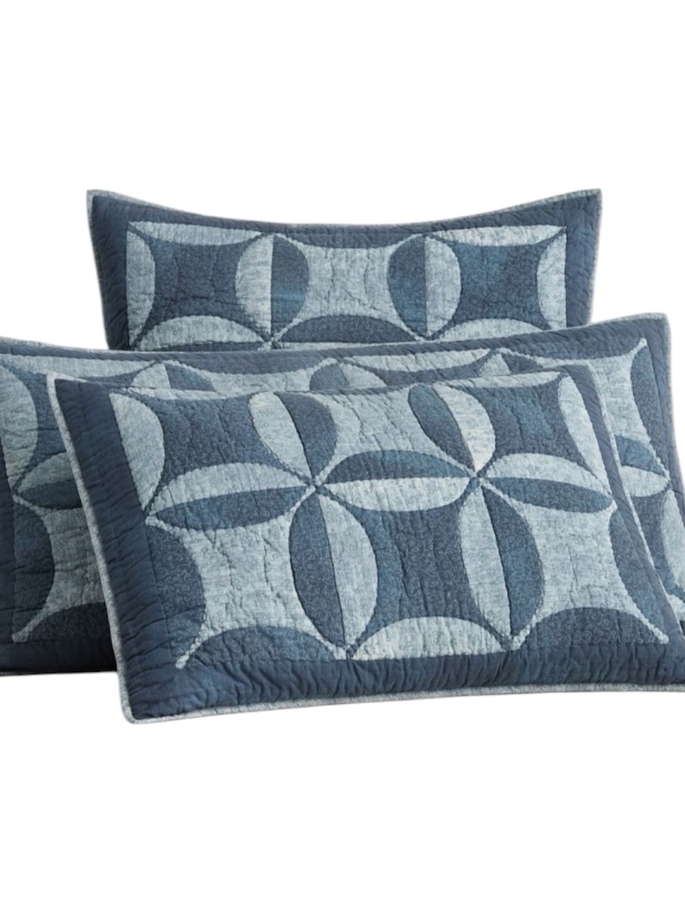 Pottery Barn Harper Blue Quilted Decorative Euro Pillow Shams Set of Two